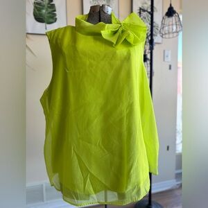 Ashley Stewart Neon Green Sleeveless Blouse with Bow